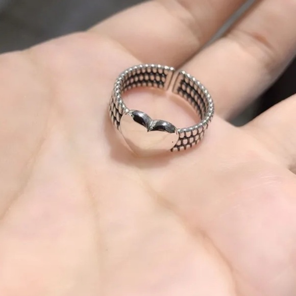 LOVE Heart Rings Vintage Handmade Weave Thai Silver adjustable ring New - Picture 7 of 16